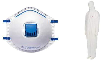 Portwest Masque FFP2 avec valve, Couleur: Blanc, P201WHR & 3M Combinaison de Sécurité avec Capuchon, en Polypropylène, Blanc, Taille M