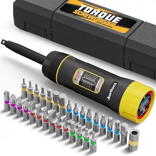 Aurlloct Juego de Destornillador Dinamometrico Largo de 1/4 pulgada, 0.4-2.4 Nm, con Puntas S2, para Reparaciones Domésticas y Mantenimiento de Bicicletas, 32 piezas
