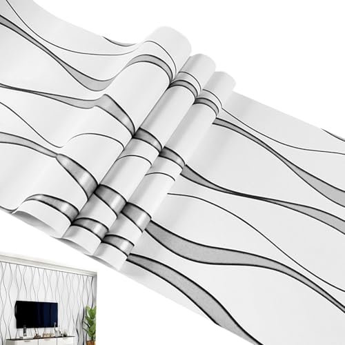 Carta da parati glitterata | Carta da parati strutturata in rilievo | Carta da parati con texture glitterata | Carta da parati impermeabile, stampa in rilievo, non tessuta, a righe ondulate curve,