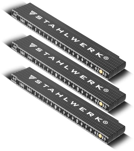 STAHLWERK Zollstock 3er Set 3 Meter präziser Kunststoff-Gliedermaßstab | Meterstab | Maßstab | Maßband | Metermaß mit gut ablesbaren metrischen Ziffern