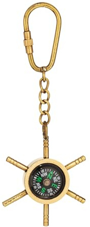 NKlaus Schlüsselanhänger Steuerrad-Kompass, Messing, 12x5cm, 1 Stück