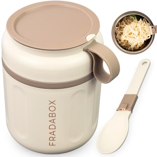 FRADABOX Casey Lunchburk, termos behållare med sked, rostfritt stål i premiumkvalitet, müslibägare att gå, läckagesäker för yoghurt, gröt, soppor, lunchlåda, måltidsförberedelse