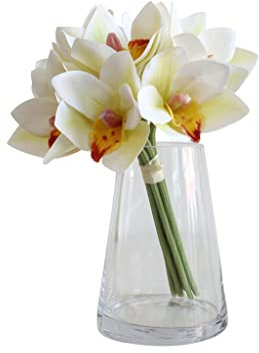 Flores Artificiales para decoración de orquídeas Artificiales Artificiales en jarrón de Cristal para decoración de Escritorio, Planta de orquídea Falsa bonsái para decoración del hogar, Oficina,