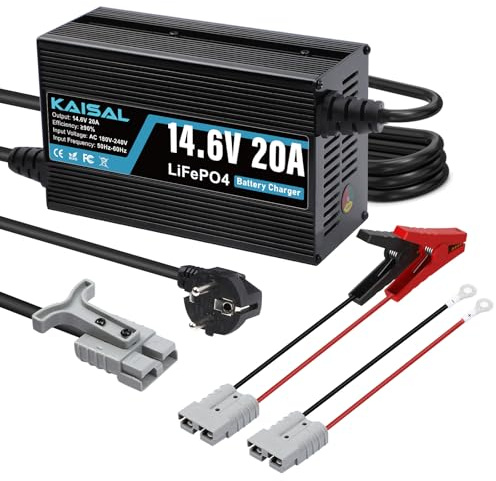 KAISAL 14.6V 20A Chargeur de Batterie LiFePO4, 12V Chargeur de Batterie Lithium Activation à 0V des Batterie LiFePO4, Chargeur Intelligent pour Caravanes, Camping-Car, Système Solaire