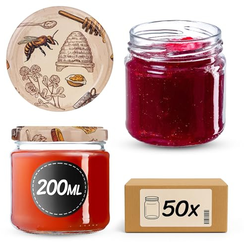 KADAX Lot de 50 bocaux en verre 200ml Ø66 – Couvercle Twist-Off hermétique TO66 – Pour confitures, conserves, cornichons, miel & fermentation