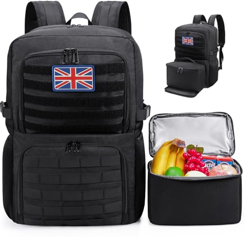 BERTASCHE Lunch Backpack, Laptop Backpack with Lunch Bag, Laptop Rucksack Work Bag Daypack Men Women for Business College Office Camping Picnic Travel Hiking (Black,17.3 Inch-Lunch Box)
