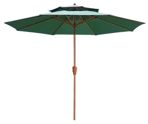 Parasol de Table de Marché de 270 Cm, Parasol de Plage Coupe-Vent à Double Dessus avec Manivelle, Parasol de Jardin pour Terrasse, Balcon(Green)