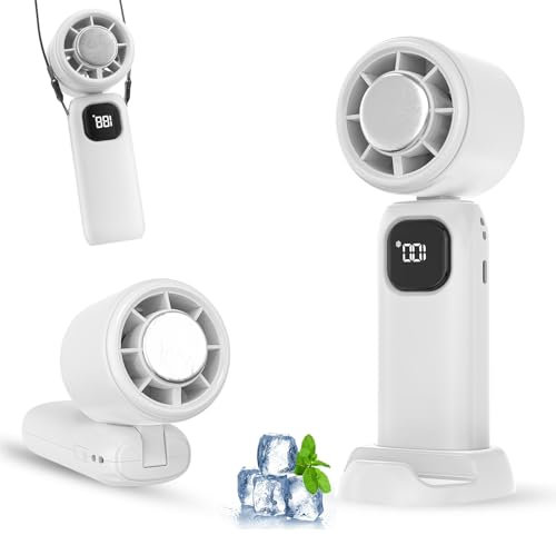 Ventilatore Portatile, Ventilatore Usb, A Batteria, Effetto Refrigerazione A Neve, 5 Velocità Regolabili, Pieghevole, Mini Ventilatore Portatile con Base per Casa, Ufficio, Trucco, Viaggi All'aperto
