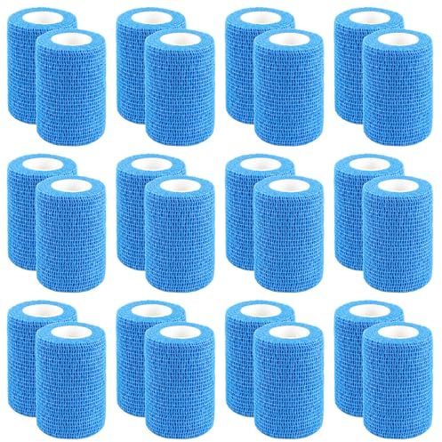 LOPYXBR 24 Rollen Selbstklebender Verband, 7.5cm x 4.5m Selbsthaftende Bandage, Haftbandage Selbstklebend, Fixierbinde Selbsthaftend für Stretch Sportler, Handgelenk, Pet, Knöchel (Blau)