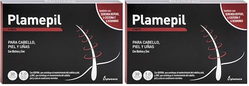Plameca Plamepil Forte Mantén tu Cabello, Piel y Uñas con Serenoa Repens, L-Cisteína y Biotina, Sin Gluten, 30 Cápsulas Vegetales (Paquete de 2)