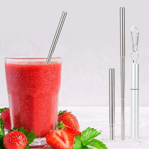 Paille de Consommation en Acier Inoxydable Réutilisable Portable, Kit de Paille Métallique Rétractable avec Pinceau, pour Milkshake,