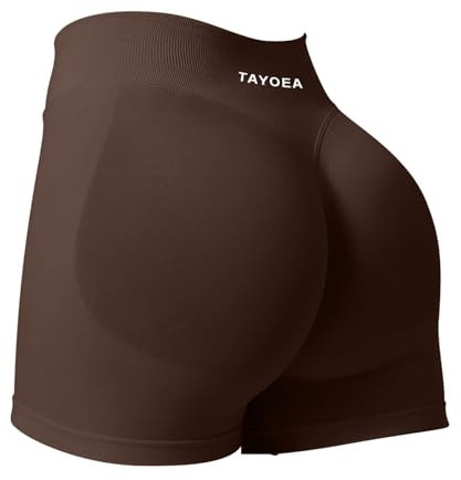 TAYOEA Sport Shorts Damen Scrunch Kurze Sporthose Push Up Kurze Leggings Butt Lifting Gym Short Nahtlose Workout Radlerhose Damen Braun,S