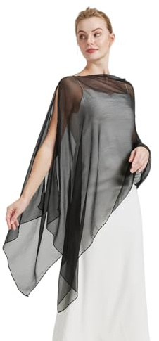 BEAUTELICATE Stola Elegante Donna Cerimonia Elegante Trasparente Crepe Coprispalle Leggera Poncho Cape per Matrimonio Abito da Sera, Nera