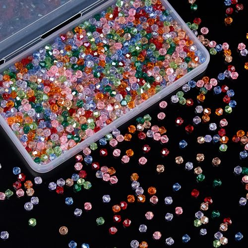 Laopottbeads 1100 st 4 mm bikonkristallglaspärlor för smyckestillverkning, glittrande minipärlor för solfångare, gör-det-själv-armband och hantverksprojekt (flerfärgade)