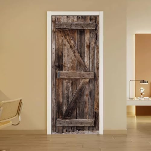 arricraft 2 Pcs Self-Adhesive Door Stickers, 31.5x78.7 3D Vintage Wooden Door Pattern Doors Murals Stickers PVC Doors Removable Wallpaper Decoration for Bedrooms Living Room Home Decoration