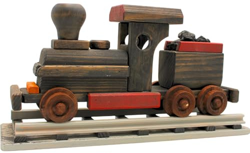 Handgemachter XXXL Räuchermann, Räucherhaus, Räucherfigur, Rauchfigur, Räucherlok, Räuchermännchen als Zug mit echter Kohle, Geschenk für Eisenbahnliebhaber aus Holz in schwarz, L/B/H 42 x 13 x 21 cm.