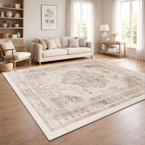 Paco Home Vintage Teppich Wohnzimmer Waschbar & rutschfest, pflegeleicht, modernes Retro Design im Boho Stil, Beige 2, 160x220 cm