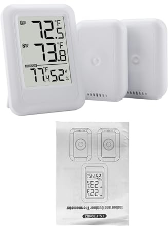 SALALIS Termometro da Esterno per Interni Dispositivo di Monitoraggio Accurato Wireless per Casa Giardino Ufficio ABS 2 Sensori Display da 2,56 Pollici
