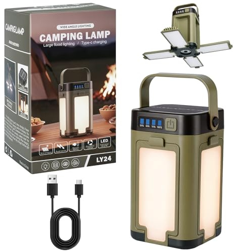 Solar Campinglampe,6-in-1 faltbare Zeltlampe, hängende LED-Campinglampe für den Außenbereich, wiederaufladbare Taschenlampe, 6 Leuchtmodi,USB-C & Solar aufladbar,Geeignet für Camping und Wandern