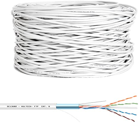 VulTech SC13602-305 Bobina Matassa Lan Categoria 6 FTP 305 Metri 23AWG Ethernet cavo rete impianti alta velocità 1Gbps 305m Cat6, 100 Ohm, 10/100/1000 Mbps
