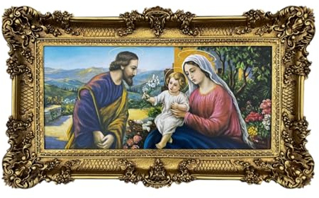 Lnxp Barock Tauben Madonna Jesuskind Votivbild Sakralgemälde Wandbild 96x57cm Repro gerahmt mit Ornamenten Wohnzimmer