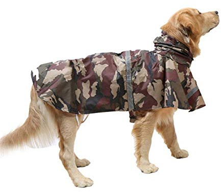 KoKoBin Reflektierend Hunderegenmantel mit Kapuze ultraleichte atmungsaktive wasserdichte Hundejacke Regenhülle für mittlere und große Hunde（braun，XXL）