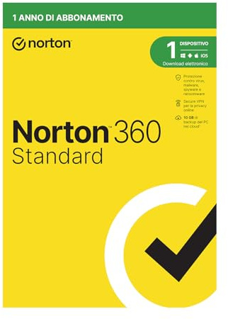 Norton 360 Standard 2026, Antivirus 1 dispositivo, 1 anno, prodotto fisico