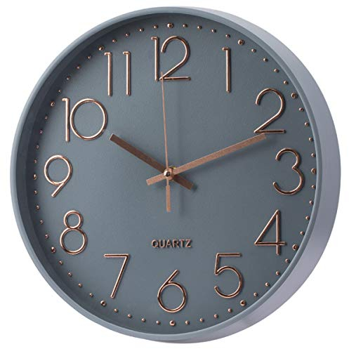 SIN&MI Wall Clock Battery Operated Silent Non-ticking Wall Clock 12 Inch Modern Quartz Design Decorative Indoor Kitchen Office Grey
