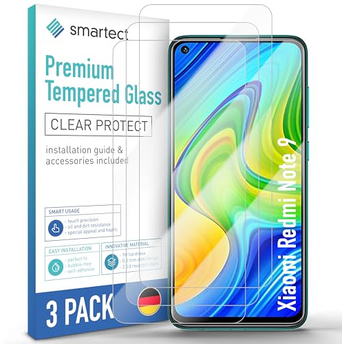 smartect Cristal Templado [3 Piezas, Clear] para Xiaomi Redmi Note 9, Protector de Pantalla HD Antiarañazos, Sin Burbujas, Dureza 9H, 0.3mm Ultra Transparente, Ultra Resistente