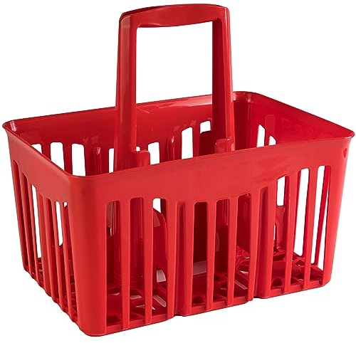 Flaschenträger Flaschenhalter Rot - aus Kunststoff mit Tragegriff für 6 Flaschen á 1 bis 1,5 L Transportkorb Tragekorb für Getränkeflaschen Kunststoffhalter Wasserflaschen Bierflaschen Milchflaschen