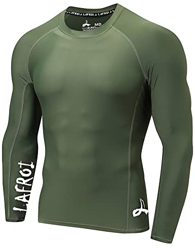 LAFROI - Camiseta de Neopreno Protectora, de compresión, para Hombre, Manga Larga, UPF 50+, Ajustada, Modelo CLYYB (Asym Olive,M)