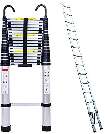 Loft Ladder Telescopic Ladder 6.2M Multi-Purpose Folding Aluminium Telescoping Ladder Extendable Portable Ladder with Hook Daily Emergency Step Ladder with EN131 and CE Standard (20.5FT/6.2M, Sliver)
