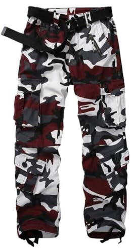 Raroauf Women's Camo Cargo Pants Casual Military Combat Work Trousers Camouflage Capri Pants with 8 Pockets Wine Size 12