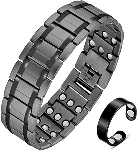 Vicmag 3x magnetarmband herren, Lymphdrainage Titanstahl-Armband für Arthritis, magnetarmband gesundheit, verstellbares mit kostenlosem Einstellwerkzeug und Geschenkbox (grau)