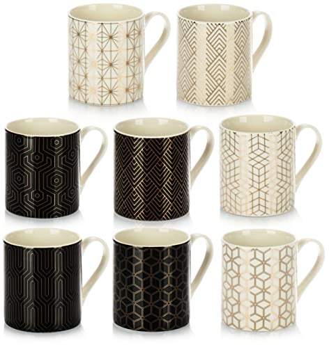 com-four® 8x tasses à café 180 ml en céramique dans un style Art déco moderne - cafetière à paroi épaisse pour expresso, tasses à café Americano - petites tasses en céramique pour boissons chaudes