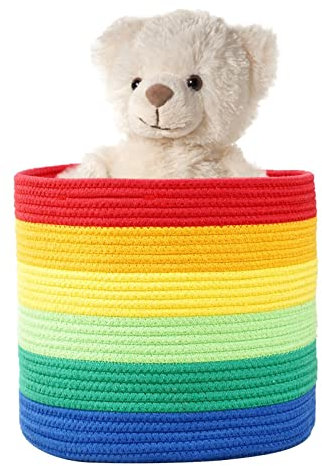 Baumwollseil Aufbewahrungskorb,Regenbogen Seilkorb Mit Griffen - Gewebter Aufbewahrungskorb für Decken Regenbogenkorb für Kinderzimmer Kinderzimmer Spielzimmer Klassenzimmer Huiba