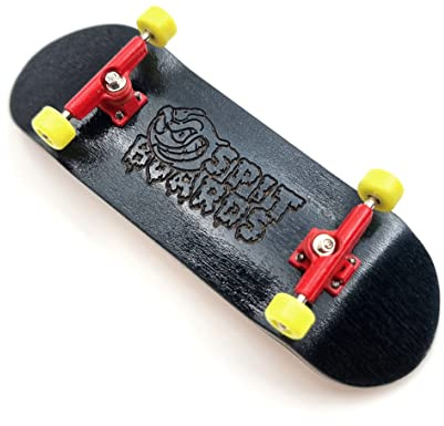 SPITBOARDS 32 mm fingerboard komplett set i äkta trä (förmonterad, 5 lager), lastbilar med spår, bärhjul, skumgrepptejp, (däck: svart, lastbilar: röd, hjul: gul)