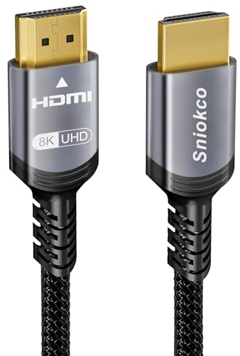 Sniokco 8K HDMI 2.1 Cable 10M, 48Gbps High Speed HDMI® Cable 0.01ms 4K 240Hz 165Hz 120Hz 8K 60Hz eARC Netflix HDCP 2.3 2.2 DTS:X HDR10+ Soundbar PC TV Monitor Projector Roku Sky-Q PS5 X-box Blu-ray