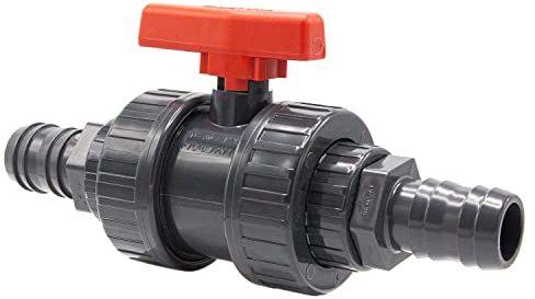 PVC Kugelhahn Set I 2-Wege-Ventil mit Innengewinde + 2x Schlauchtüllen 40-38mm | Absperrhahn zur Druckflussregulierung I PVC-Schlauchverbinder I Kugelschieber für Pool- und Teichbau I bm271