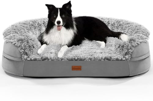 Gimars Cama Ortopédica para Perro 9,5 cm Gruesa, Cama Perro Grande con Cojín y Colchón 28D Tipo Caja de Huevo, Forro Impermeable, Funda Lavable, Sofá para Perros Grandes, Mayores y Artríticos