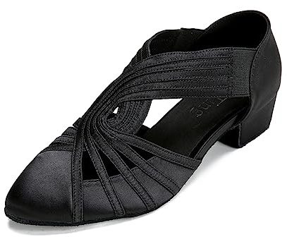 YYTing Women Swing Latin Ballroom Dance Shoes (Closed Toe, Suede Sole) YT12(8,Black)