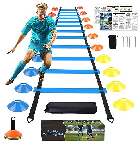 YGORTECH Fussball Trainingszubehör Kinder Koordinationsleiter Trainingsleiter (Blue)