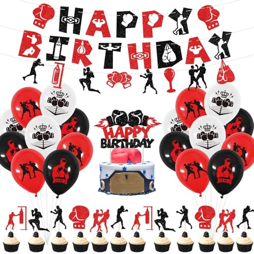 Obussgar Boxen Geburtstag Party Dekorationen - Prickelnd Boxen Geburtstag Banner, Kampf Sport Wrestling Party Supplies, Boxen Match Theme Party Supplies