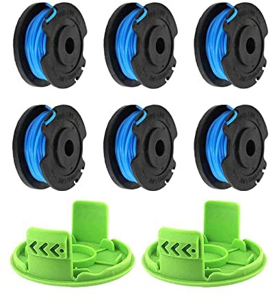Für Greenworks G24LT Trimmerspule, 1,65 mm Durchmesser, 4,9 m lange Fadenspule, Rasentrimmerfaden für Greenworks 24 V Rasentrimmer G24LT, G24LTK2, G24LT30M, G24LT30MK2 (6 Spulen + 2 Abdeckungen)