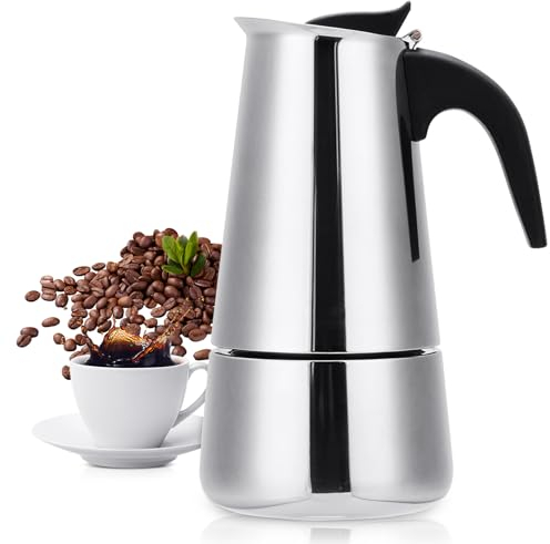 VONATES Espressokocher für den Herd, 9 Tassen, italienische Kaffeemaschine, Perkolator, Edelstahl-Espresso-Töpfe, 450 ml (Espresso Tasse = 50 ml), Kaffeekanne, Cafe Maker für Induktionsherde, Herde