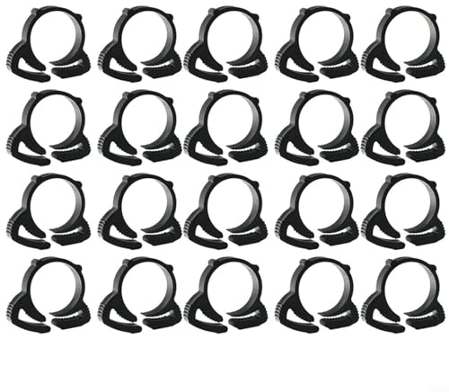 Emiif Doppelgreifende Nylon-Schlauchschellen, φ16 mm/φ20 mm, Schnappgriff, Ratschenklemme, Wasserrohrschellen, Clips für Gartenbewässerung, Hydrokulturrohre (φ20 mm), 20 Stück