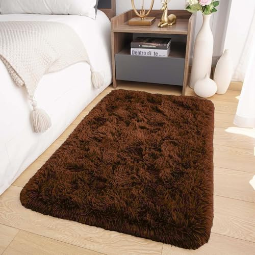Oxford Homeware Tappeti Soggiorno Piccoli 50x80 cm - Soffice Tappeto Shaggy Marrone per Camera da Letto, Salotto - Tappeto Super Morbido Antiscivolo Lavabile Tappeto Moderno da Pavimento Scendiletto p
