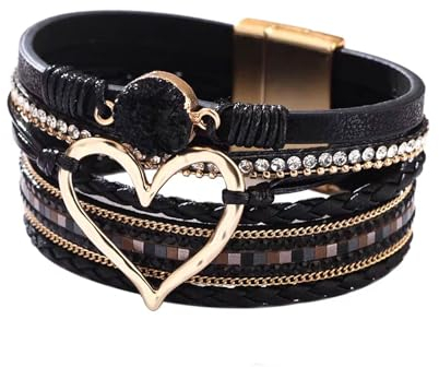 TENGEE Leder Wickelarmband Damen Boho Herz Mehrstöckig mit Magnetschnalle für Mutter und Freunde