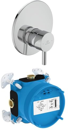 Set aus Ideal Standard A7388AA Ceraline Brausearmatur Unterputz für 1 Funktion, Dusche Einhebelmischer Duscharmatur, Chrom + Ideal Standard A1000NU EASY-Box Unterputz-Bausatz