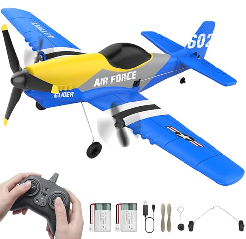 HAWK'S WORK 3 Kanal RC-Flugzeug P-51D Mustang, Ferngesteuertes Flugzeug Fertig zum Fliegen, 2,4GHz 6-Achsen Gyro Stabilisator, Leicht zu Fliegen für Kinder & Anfänger